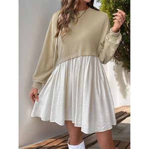 Robe Courte Perfee Style Doux à Manches Longues et Col Rond, Taille Empire Élastique, en Viscose Spandex Légère pour Automne/Hiver - Product Image 5