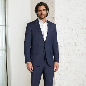 Último traje de negocios de dos piezas azul marino para hombre, esmoquin informal de verano con chaqueta y pantalón de talla grande - Product Image 1