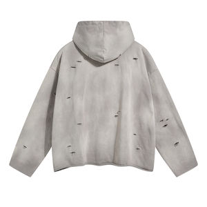 Sweat à capuche en détresse lavage acide poids lourd soleil délavé sweat à capuche hommes coton français éponge surdimensionné hommes sweats à capuche - Product Image 6