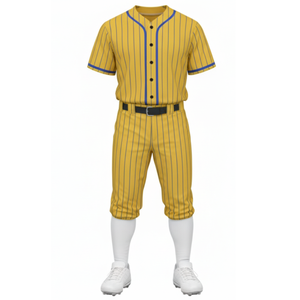Uniforme de Béisbol Profesional con Rayas Amarillas y Azules, Jersey con Botones y Ribete en Contraste, y Pantalones - Product Image 2