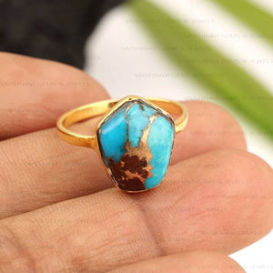 Chapado en oro de 18 quilates increíble lava natural cobre turquesa forma elegante 925 plata esterlina eternidad Vermeil anillo bisel ajuste - Product Image 5