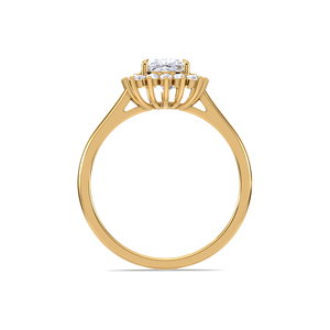 IGI Certified Cushion Cut Lab Grown Diamond Floral Halo Engagement & Wedding <b>Ring</b> in 18K Yellow / White & Rose Gold - Product Image 4