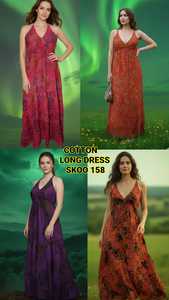 Robe longue bohème en denim de coton écologique de haute qualité, col asymétrique, pour soirée, tendance, respirante, taille unique - Product Image 4