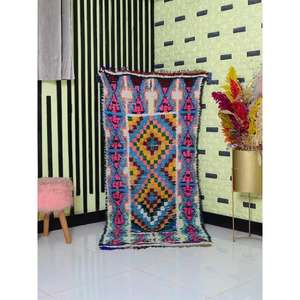 Auténtica Alfombra Marroquí Hecha a Mano, Boucherouite, Estilo Bohemio, Colorida, Vintage, Decoración Artesanal del Atlas - Product Image 1