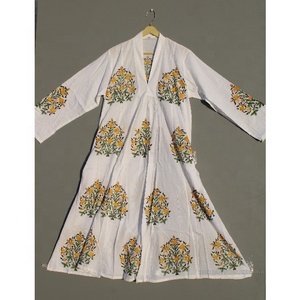 Vestido túnica de manga larga con cuello en V para mujer, estampado de bloque indio, vestido de verano, regalo para ella - Product Image 1