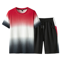 Conjunto de Camiseta y Pantalones Cortos de Verano para Hombre, Estampado por Sublimación, Estilo Casual Elegante, Tejido de Punto de Secado Rápido, Cuello Redondo, Cintura Elástica