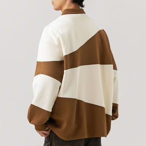 T-shirt polo décontracté 100% coton pour hommes de qualité supérieure à manches longues en tissu de toile à motif respirant et solide - Product Image 4