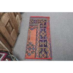1.4x3.1 ft Vintage Rug, <b>Red</b> Camouflage Turkish Rug <b>Wool</b> - Product Image 1