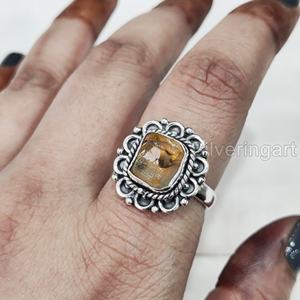 Joyería de piedra en bruto Anillo de mujer Piedra preciosa de citrino crudo natural Piedra NATAL DE NOVIEMBRE Anillo bohemio Fiesta Anillo de plata esterlina 925 - Product Image 4