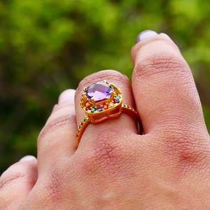 Anillo de topacio multicolor amatista chapado en oro de Plata de Ley 925 - Product Image 5