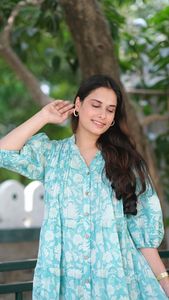 Timeless Floral Design Maxi Dress Solid Pattern Cotton with Three-Quarter Sleeves Hand Block Printed Long Maxi Gown For Women - Product Image 2