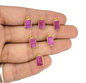 Pendentif en forme rectangulaire en pierre précieuse rubis - Charmes en or et argent plaqué pour bijoux - Product Image 3
