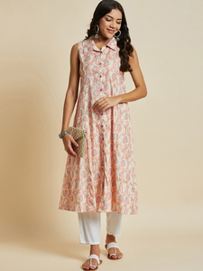 Conjuntos de Kurti de Verano sin Mangas para Mujer, 100% Algodón Indio Suave, Bordado Floral Étnico, OEM - Precio Bajo, Ropa Casual de Fábrica - Product Image 3