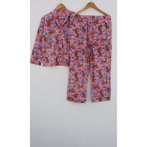 Ensemble de pyjama en coton bohème fait main, vêtements de détente doux tissés avec taille élastique, logo personnalisé, taille XL pour usage domestique - Product Image 1