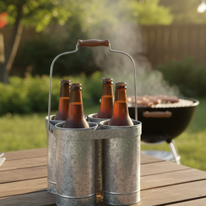 Porta Botellas de Cerveza de Acero Galvanizado |   Portador Gris Ecológico de Metal Sólido para Bar, Picnic y Uso en Exteriores - Product Image 2