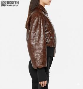 Vestes en cuir coupe-vent et respirantes pour femmes à la mode/Vestes de mode au design unique pour femmes en cuir plaqué python de mouton pour femmes - Product Image 6