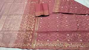 Exclusivo Deshi Dhakai Jamdani Sharee Calidad de exportación para mujeres JAMDANI FABRIC Blue GREEN Golden Sky Blue de Bangladesh - Product Image 2