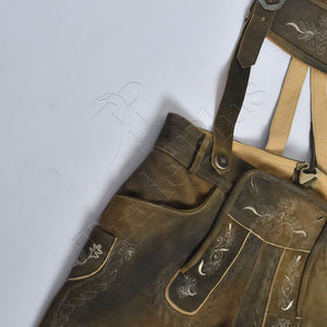 Meilleure vente bavaroise Lederhosen cuir de vachette véritable daim broderie avant poches latérales arrière Textiles moyens produit en cuir - Product Image 4