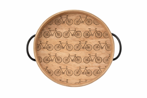 wholesale price Diamond Geometric Round Wood <b>Tray</b> with <b>Black</b> Handles <b>Serving</b> Platter synonyms salver board - Product Image 3