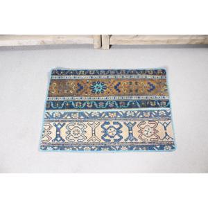 Tapis vintage 1,5x2,1 pieds, bleu brun camouflage, tapis turc en laine - Product Image 3
