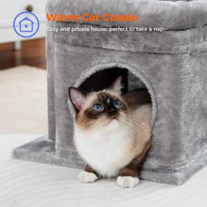 Arbre à chat pour chats d'intérieur avec condo confortable et privée, poteaux à gratter en sisal naturel et pompon en peluche pour petits chats - Product Image 2