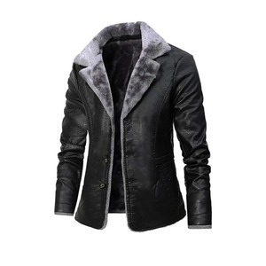 Nouvelle veste en toile polaire d'hiver, mode décontractée, chaude, à fermeture éclair, col de costume, veste coupe-vent en cuir pour homme, respirante - Product Image 3