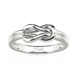 Bague moderne pour homme en argent sterling plaqué rhodium avec serti clos, motif nœud d'amour - Product Image 3