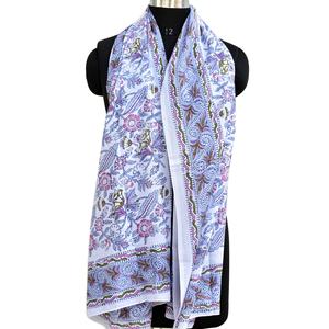 Handmade Women's White Cotton Scarf Stylish Summer <b>Beach</b> Cover Ups Sanganeri Block Printed <b>Sarong</b>-Pareo Leaf Pattern Wholesale - Product Image 1