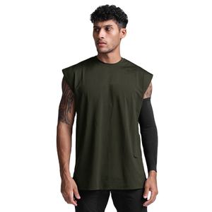 Camiseta Deportiva de Tirantes para Hombre, Personalizada, Sólida, Transpirable, de Punto, para Gimnasio, Verano, Entrenamiento, Ajuste Holgado, Sin Mangas, 100% Algodón - Product Image 1