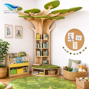 ชั้นวางหนังสือเด็กแบบ Montessori พร้อมที่นั่งสำหรับเด็กก่อนวัยเรียน เฟอร์นิเจอร์มุมอ่านหนังสือในห้องเรียน อนุบาล ศูนย์ดูแลเด็กเล็ก พื้นที่การเรียนรู้ - Product Image 1