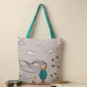 Sacs fourre-tout portables en toile de coton pour petite fille, avec fermeture éclair, couleur unie, motif dessin animé, pour toutes les saisons (hiver, printemps, été, automne) - Product Image 1