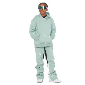 Nuevo diseño Niños Chándales apilados Pantalones de chándal y sudaderas con capucha Conjunto Personalizado Puff Impresión Algodón Acampanado Moda Sweatsuit - Product Image 3