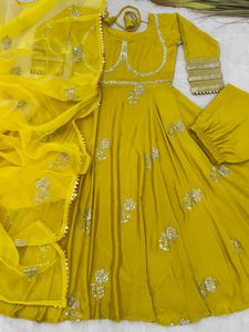 Fancy bordado Anarkali vestido pantalón Dupatta 5mm secuencia trabajo puro Chinon seda para mujeres para fiesta de verano nuevo indio paquistaní - Product Image 6