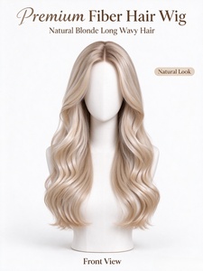 Natural Blonde Fiber Hair <b>Wig</b> Long Wavy Human Hair <b>Wig</b> Breathable Cap Soft Silky Texture for Daily Wear - Product Image 2