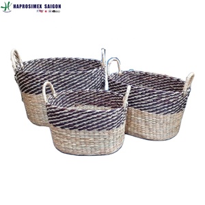 Cesta de Almacenamiento Tejida de Dos Tonos, Organizador de Fibra Vegetal con Asa para Hogar, Cocina, Ropa y Vegetales - Product Image 4