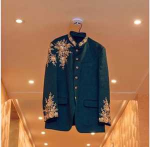 CON ESTILO ZARI BORDADO EN ABRIGO VERDE BOTELLA CON PANTALÓN VESTIDO Y TAMBIÉN ZAPATO A JUEGO CON VESTIDO PARA FIESTA/BODA @ 2023 - Product Image 2