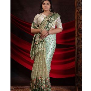 เสื้อบราสโซ่ผ้าส่าหรีสีดำพิมพ์ลายดอกไม้สีแดงสีทองดีไซน์หรูหราขอบสำหรับตกแต่งสำหรับโอกาสต่างๆ - Product Image 2