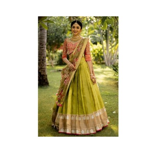 Indian Traditional Wear Kanjiveram Silk Pure Zari Half Lehenga Saree from Indian Supplier and Exporter