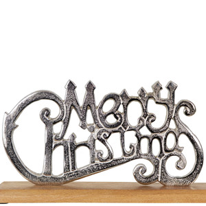 Silver Merry Christmas Metal Letters with <b>Tealight</b> on Wood Base For Home Christmas Decoration & Gifting - Product Image 5