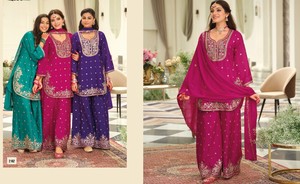 ชุดพาลาซโซผ้าไหมสไตล์ปากีสถานผ้าชินอนแบบพรีเมี่ยมพร้อมงานปักหนาเหมาะสำหรับคอลเลกชันงานแต่งงาน - Product Image 5