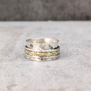 Bague de méditation Spinner Band Bague de pouce pour femme en argent sterling 925 Soulagement de l'esprit Bijoux faits à la main Party Anxiety Mens Spinner Ring - Product Image 5