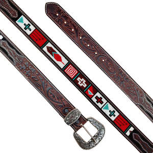 เข็มขัดหนังแท้สไตล์คาวบอยตะวันตกแบบคลาสสิก ประดับลูกปัด งานปักอย่างดี หัวเข็มขัดโลหะผสมทองเหลือง ทนทาน กว้าง 40 มม. ปรับแต่งได้ - Product Image 5