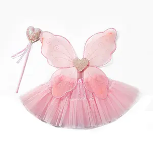 Girls Fairy Costume Set Tutu Skirt Butterfly Wings Dress Up Magic Wand Wholesale