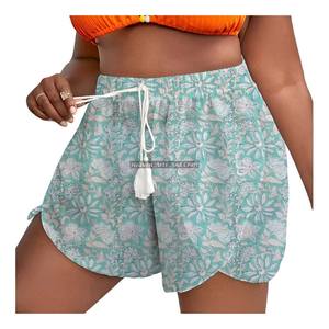 Breathable Comfortable Cotton <b>Rope</b> Drawstring Waist Wrap Shorts Personalized Best Selling Women Wear Block Print <b>Gym</b> Shorts - Product Image 3