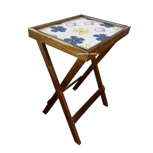 Delicada bandeja de servicio de café de madera de mango con estampado floral con patas plegables duraderas mesa de madera multiusos para cama, desayuno - Product Image 2