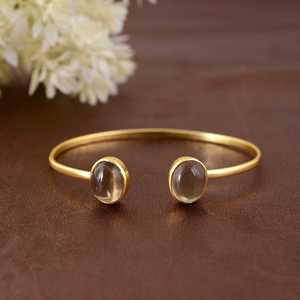 Beautiful <b>Boho</b> Gemstone Bangle <b>Boho</b> Brass Bangle Women 18k Gold Plated Gemstone Minimalist Double Stone for Wholesale/OEM/ODM - Product Image 1