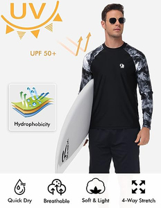 เสื้อแรชการ์ดแขนยาวคุณภาพสูงสั่งทำพิเศษ แห้งเร็ว ยืดหยุ่นได้ เหมาะสำหรับออกกำลังกายและว่ายน้ำ ผลิตจากโพลีเอสเตอร์/ไนลอน 240 กรัม สำหรับผู้ชาย รับผลิตแบบ OEM ขายส่ง - Product Image 5