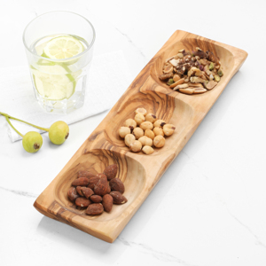 Bandeja Rectangular de Madera de Olivo de 3 Secciones, Plato Dividido para Condimentos y Aperitivos, para Tapas, Venta al por Mayor - Product Image 5