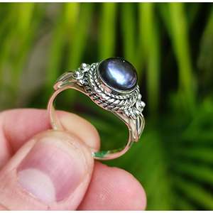 Handmade Boho <b>Statement</b> Jewelry Black Pearl Sterling <b>Silver</b> <b>Ring</b> for Birthday Anniversary Wedding Christmas Perfect Gift for Her - Product Image 5