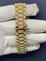 Montre mécanique automatique élégante pour homme en acier inoxydable, entièrement sertie de moissanite et de diamants baguette, avec grand cadran et lunette sertie.